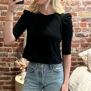 Anthropologie Black Puff Sleeve Top